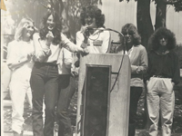 Professor Jam shown during a live event March 23 1981 in Surfer Style his long hair and trademark Lighting Bolt shirt