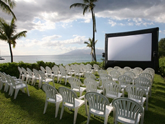 Professor Jams outdoor movies can be set up as shown at beach resort your back yard or for a neighboor hood drive-in style movie night where you bring supply the movie